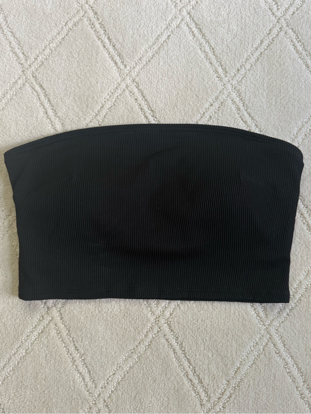 aerie Black Ribbed Bandeau Swim Top